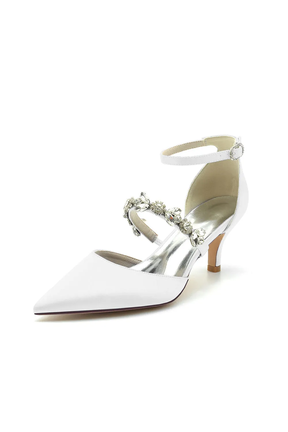 Crystal Strap Satin Middle Heels