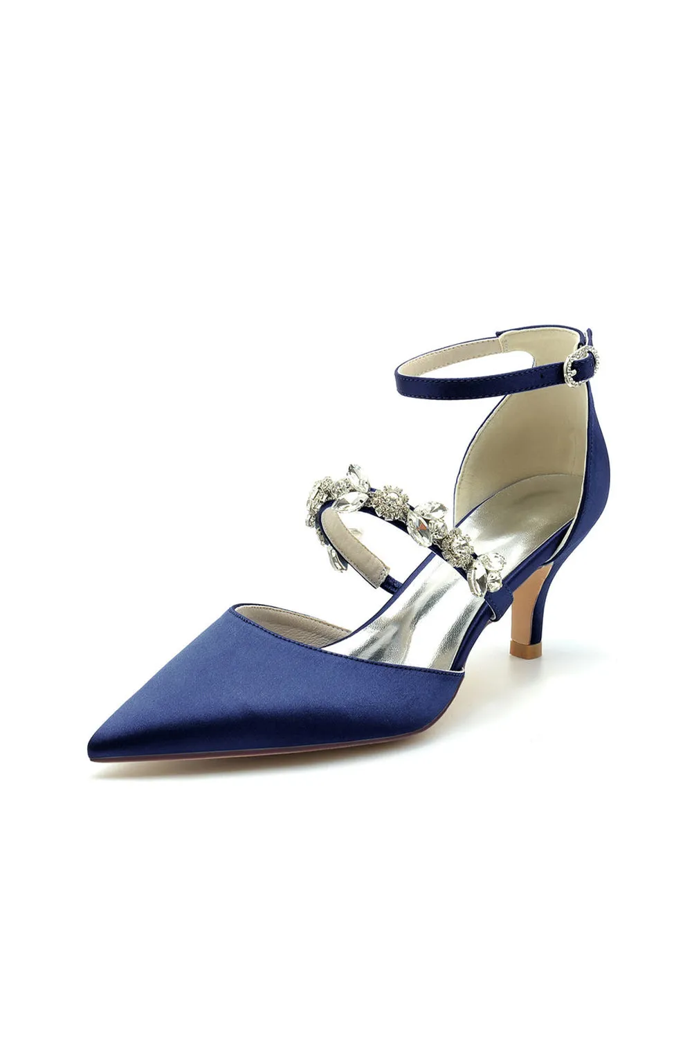 Crystal Strap Satin Middle Heels