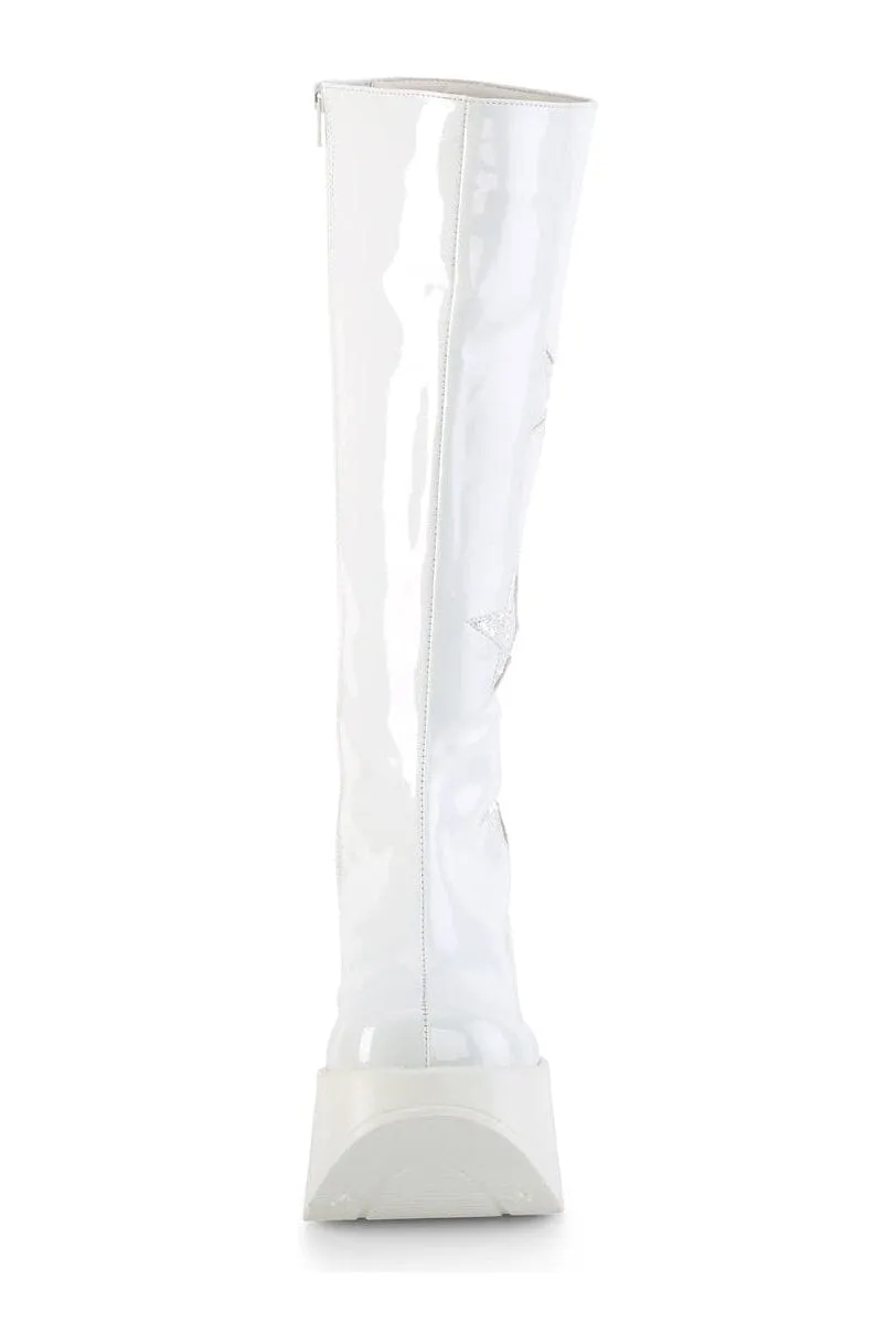 DYNAMITE-218 White Glitter Knee Boot