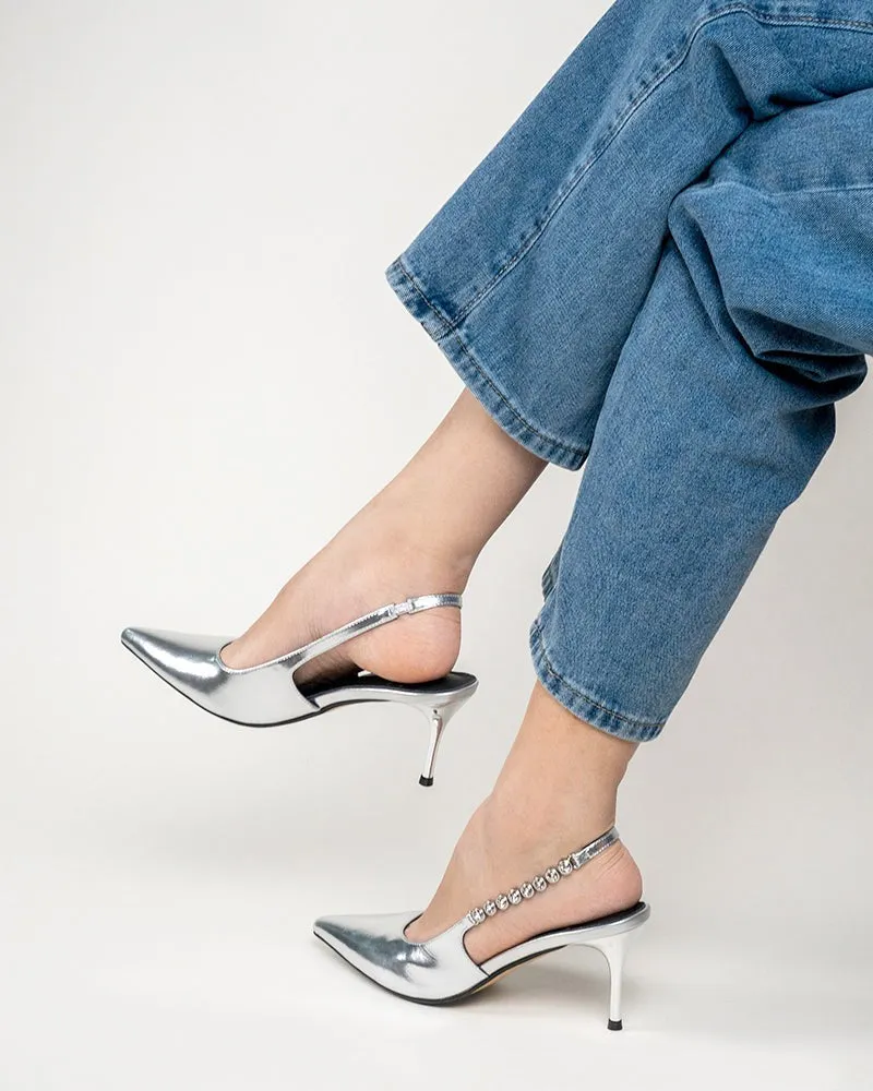 Pointed Toe Rhinestone Stiletto High Heel Sandals