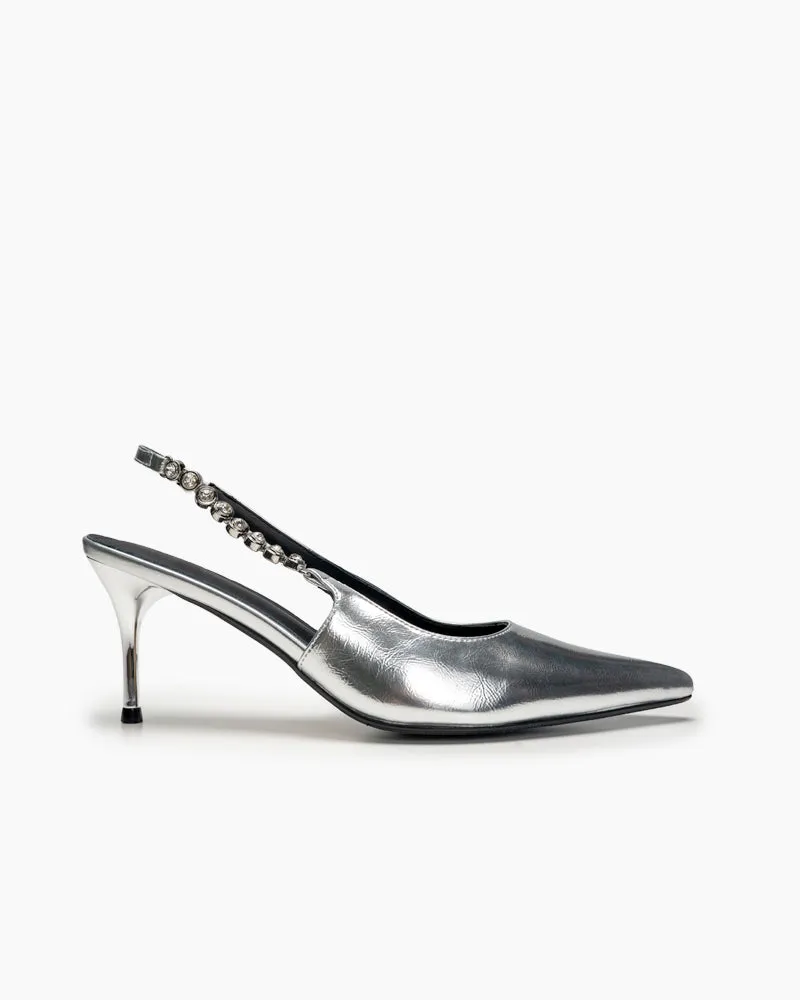 Pointed Toe Rhinestone Stiletto High Heel Sandals