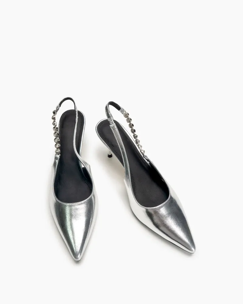 Pointed Toe Rhinestone Stiletto High Heel Sandals