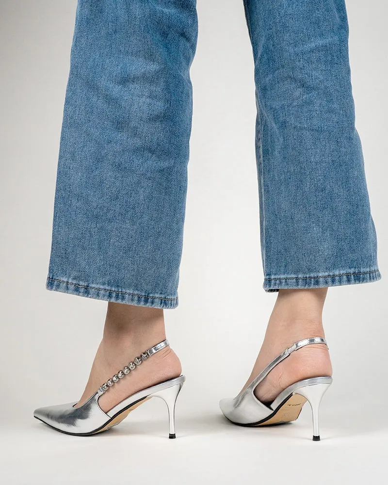 Pointed Toe Rhinestone Stiletto High Heel Sandals