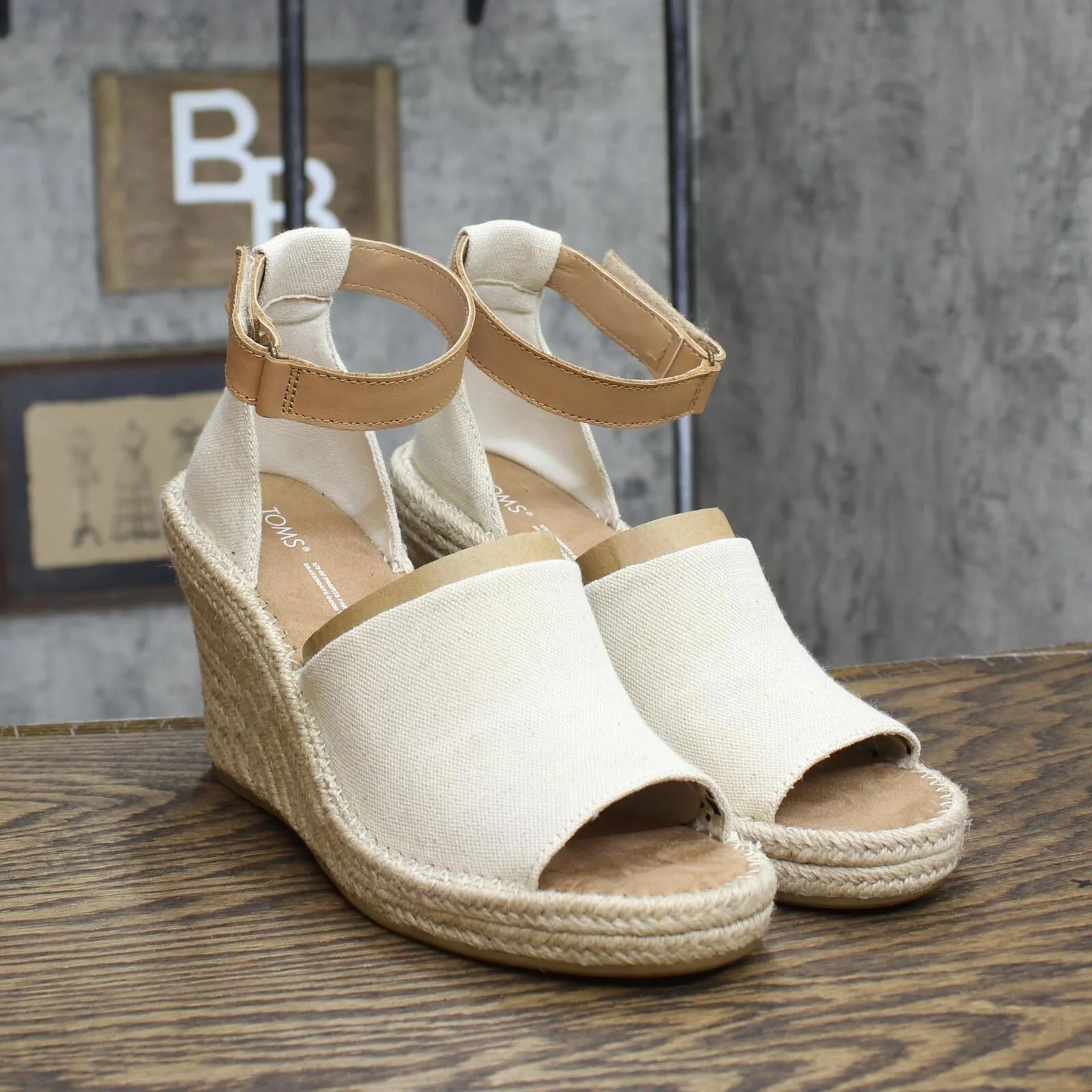 Toms Womens Marisol Platform Wedge Shoes 10016358 Natural Brown 10M